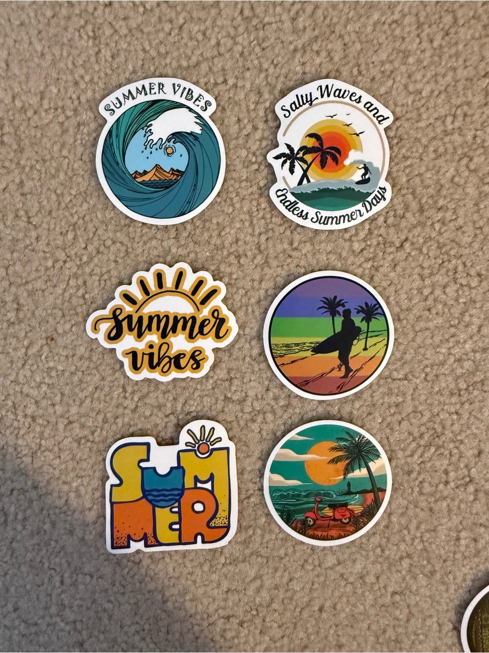NWOT Summer Vibes Sticker Pack - Colorful Surf & Beach Designs